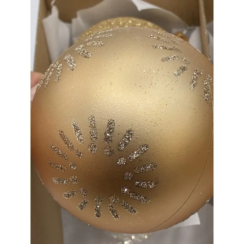Vitbis Poland Glass Christmas Ornaments Set/6 Gold Glitter Handmade
